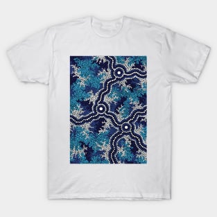 Aboriginal Art - Wetland Dreaming Blue T-Shirt